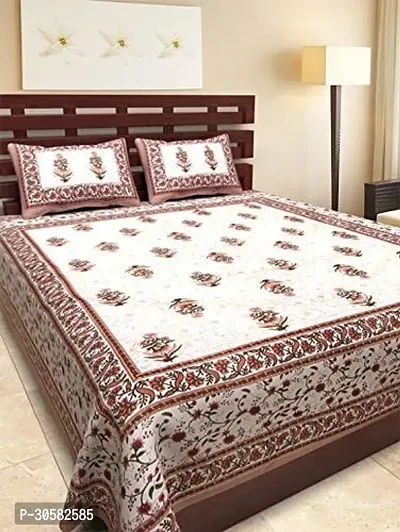 Comfortable Cotton Printed King Bedsheet with Two Pillow Covers-thumb0