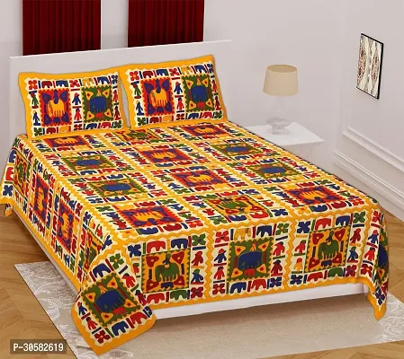 Comfortable Cotton Printed King Bedsheet with Two Pillow Covers-thumb0