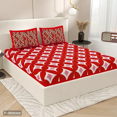 Comfortable Cotton Printed King Bedsheet with Two Pillow Covers-thumb0