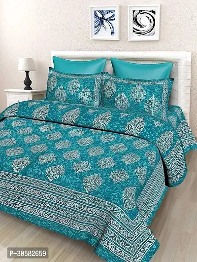 Comfortable Cotton Printed King Bedsheet with Two Pillow Covers-thumb0