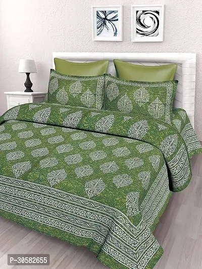 Comfortable Cotton Printed King Bedsheet with Two Pillow Covers-thumb0