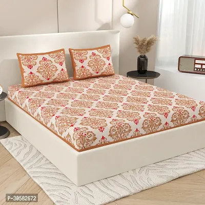 Comfortable Cotton Printed King Bedsheet with Two Pillow Covers-thumb0