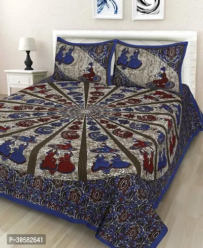 Comfortable Cotton Printed King Bedsheet with Two Pillow Covers-thumb0