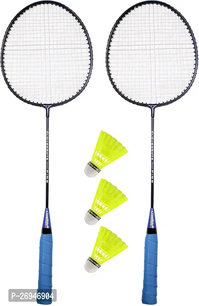 Single Shaft Iron Badminton Kit ,Set of 2 Rackets With 3 Nylon Shuttlescocks-thumb0