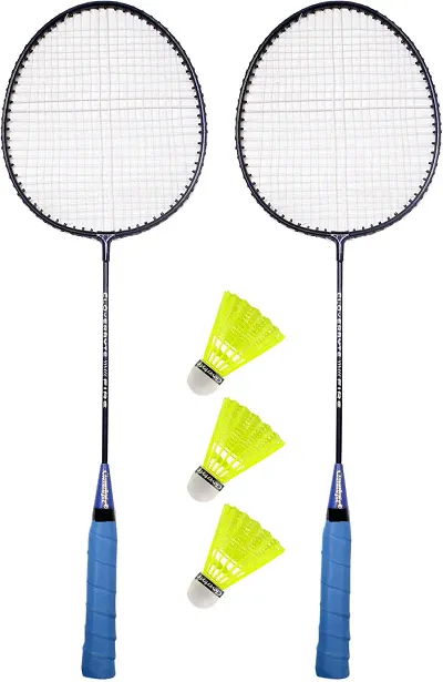 Single Shaft Iron Badminton Kit ,Set of 2 Rackets With 3 Nylon Shuttlescocks
