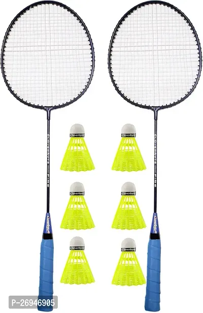 Single Shaft Iron Badminton Kit, Set Of 2 Rackets With 6 Nylon Shuttlescocks-thumb0