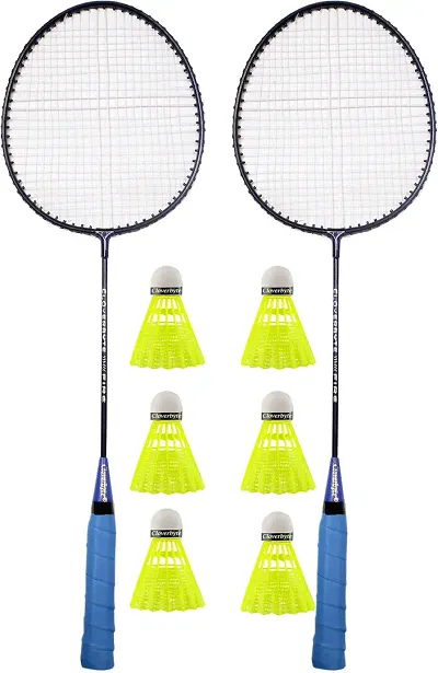 Single Shaft Iron Badminton Kit, Set Of 2 Rackets With 6 Nylon Shuttlescocks