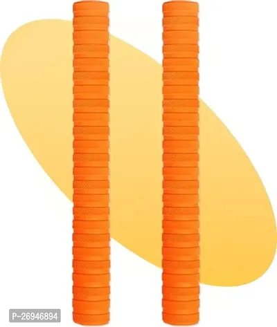 Stylish Rubber Cricket Bat Handle Grip, Orange, Pack Of 2-thumb0