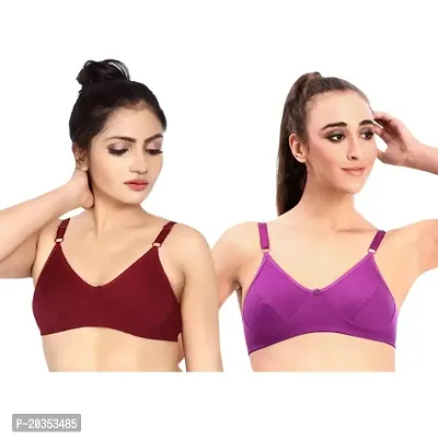 Fynfo Prithvi Beauty Soft and Comfortable with Adjustable Straps Everyday Cotton Bra for Women Pack of 2 (95 cm)