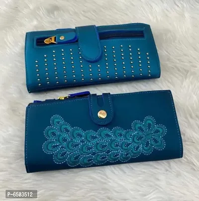 Navy Blue Pu Printed Wallets For Women-thumb0