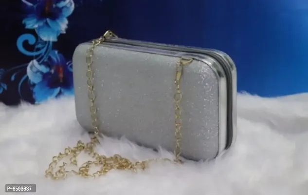 Stylish Silver Silk Clutches For Women-thumb0