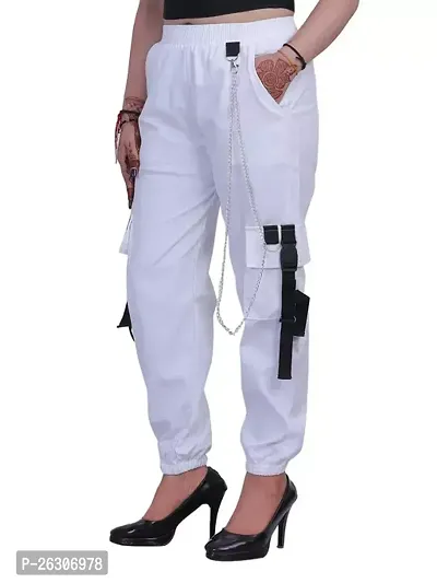 Elegant White Cotton Solid Joggers For Women