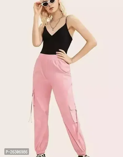 Elegant Pink Cotton Solid Joggers For Women