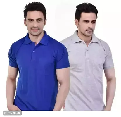 T-Shirts Mens Polo T-Shirt Regular Fit Half Sleeves with Pocket and Bottom Neck Collar Combo Pack of 2  Multi Color combo-thumb0