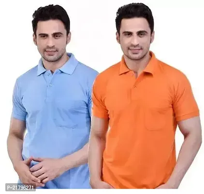 T-Shirts Mens Polo T-Shirt Regular Fit Half Sleeves with Pocket and Bottom Neck Collar Combo Pack of 2  Multi Color combo-thumb0