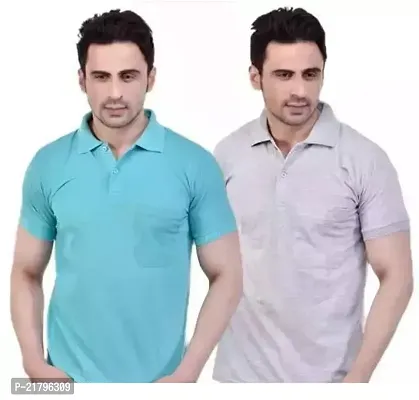 T-Shirts Mens Polo T-Shirt Regular Fit Half Sleeves with Pocket and Bottom Neck Collar Combo Pack of 2  Multi Color combo