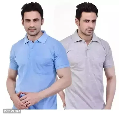 T-Shirts Mens Polo T-Shirt Regular Fit Half Sleeves with Pocket and Bottom Neck Collar Combo Pack of 2  Multi Color combo