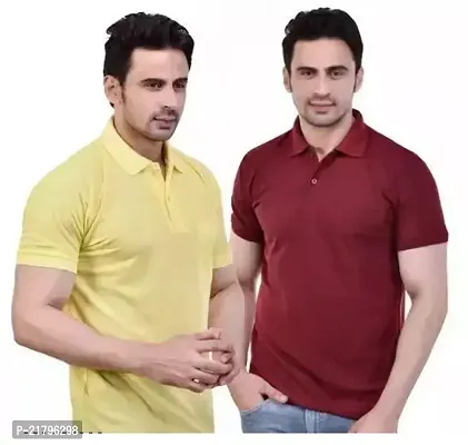 T-Shirts Mens Polo T-Shirt Regular Fit Half Sleeves with Pocket and Bottom Neck Collar Combo Pack of 2  Multi Color combo