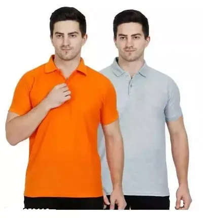Classic Cotton Blend Solid Round Neck Polo T-Shirt Pack Of 2