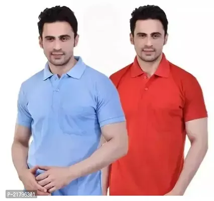 T-Shirts Mens Polo T-Shirt Regular Fit Half Sleeves with Pocket and Bottom Neck Collar Combo Pack of 2  Multi Color combo