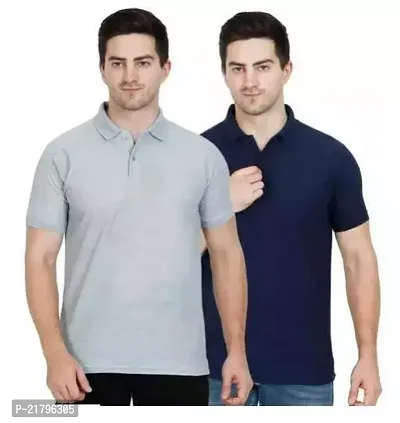 T-Shirts Mens Polo T-Shirt Regular Fit Half Sleeves with Pocket and Bottom Neck Collar Combo Pack of 2  Multi Color combo-thumb0