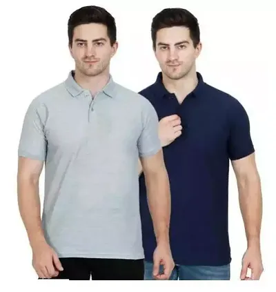 Classic Cotton Blend Solid Round Neck Polo T-Shirt Pack Of 2