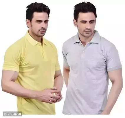 T-Shirts Mens Polo T-Shirt Regular Fit Half Sleeves with Pocket and Bottom Neck Collar Combo Pack of 2  Multi Color combo-thumb0