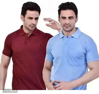 T-Shirts Mens Polo T-Shirt Regular Fit Half Sleeves with Pocket and Bottom Neck Collar Combo Pack of 2  Multi Color combo