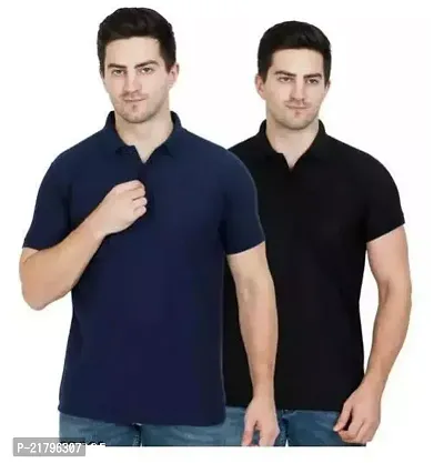 T-Shirts Mens Polo T-Shirt Regular Fit Half Sleeves with Pocket and Bottom Neck Collar Combo Pack of 2  Multi Color combo