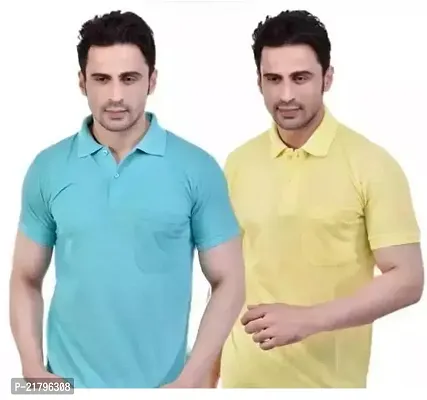 T-Shirts Mens Polo T-Shirt Regular Fit Half Sleeves with Pocket and Bottom Neck Collar Combo Pack of 2  Multi Color combo-thumb0