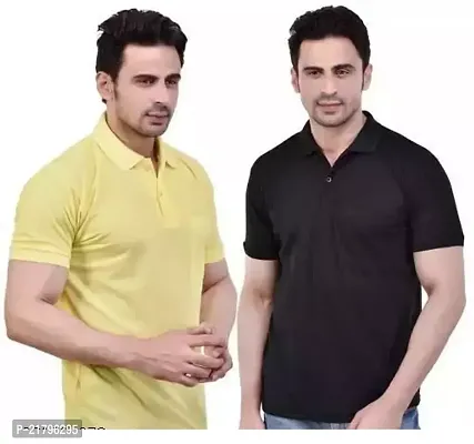 T-Shirts Mens Polo T-Shirt Regular Fit Half Sleeves with Pocket and Bottom Neck Collar Combo Pack of 2  Multi Color combo-thumb0