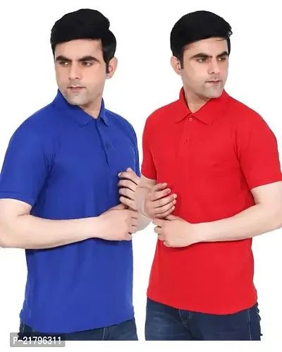 T-Shirts Mens Polo T-Shirt Regular Fit Half Sleeves with Pocket and Bottom Neck Collar Combo Pack of 2  Multi Color combo-thumb0