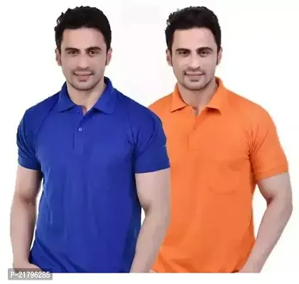 T-Shirts Mens Polo T-Shirt Regular Fit Half Sleeves with Pocket and Bottom Neck Collar Combo Pack of 2  Multi Color combo-thumb0