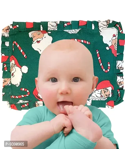 MOM CARES Infant/Newborn Baby's Santa Claus Print Round Head Shaping Neck Support Mustard Seeds Pillow (0-6 Months, Green, L-34 cm, B- 24 cm, H-1 cm)-thumb0