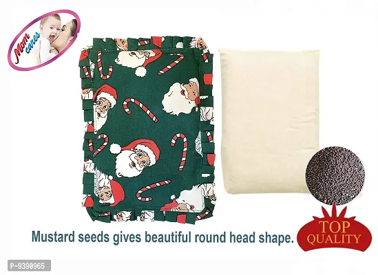 MOM CARES Infant/Newborn Baby's Santa Claus Print Round Head Shaping Neck Support Mustard Seeds Pillow (0-6 Months, Green, L-34 cm, B- 24 cm, H-1 cm)-thumb4