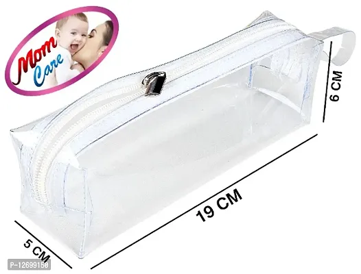 MOM CARE Transparent Pencil Pouch, School Pencil Box with Zipper Closure Students Pencil case Large capacity Portable Makeup Pouch, Case Cute Stationery Bag for Students Girls Adults Office Transparen-thumb3