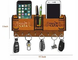 Iya Creations Unique Designer Wooden 2 Pocket Pen Stand 8 Hook Wood Key Holder (28 cm x 12.5 cm x 4 cm, Brown) (radhe radhe Two Box)-thumb1