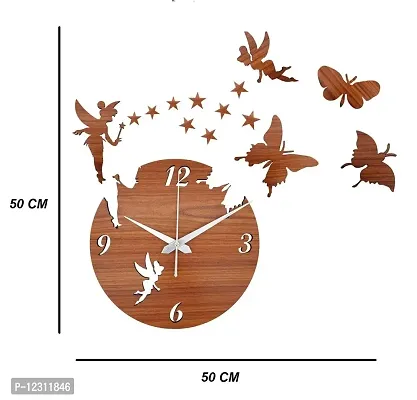 Iya Creations Butterfly and Angel Abstract Wooden Analog Wall Clock (Brown Shaded, 50 x 50 x 2 cm)-thumb2