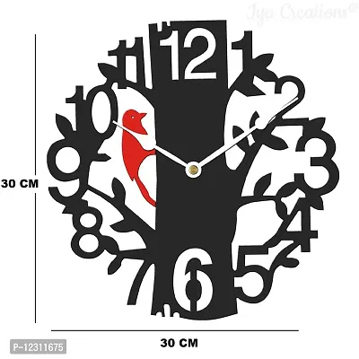 Heritagecrafts Designer Analog Wall Clock for Home (30 cm x 30 cm x 2.5 cm, Black RED Small Sparrow)-thumb2