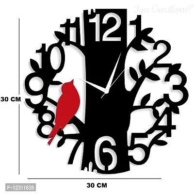 Iya Creations Wooden Analog Birds Wall Clock for Home, Living Room, Bedroom, Kitchen, Offices (Black and Red Sparrow, 30 x 30 x 2.5 cm)-thumb2