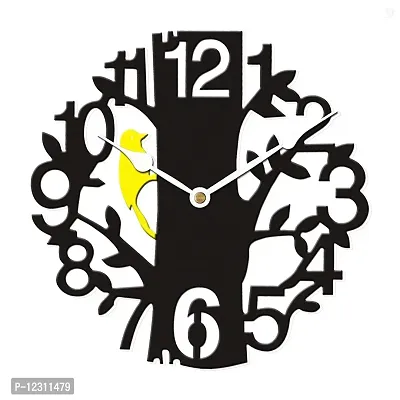 Heritagecrafts Designer Analog Wall Clock for Home (30 cm x 30 cm x 2.5 cm Black Yellow Small Sparrow)