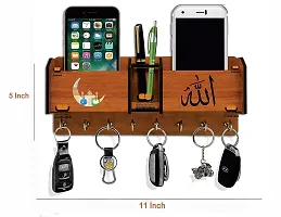 Iya Creations Unique Designer Allah Wooden 2 Pocket Pen Stand 8 Hook Wood Key Holder (28 cm x 12.5 cm x 4 cm, Brown) (Allah)-thumb1