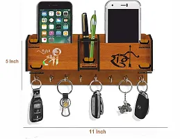 Iya Creations Unique Designer Wooden 2 Pocket Pen Stand 8 Hook Wood Key Holder (28 cm x 12.5 cm x 4 cm, Brown) (Shree ram Two Box)-thumb1