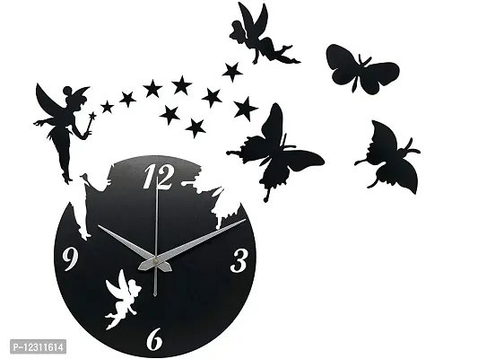 Heritagecrafts Wooden Butterfly Analog Wall Clock (50 cm x 50 cm x 2.5 cm, Black)