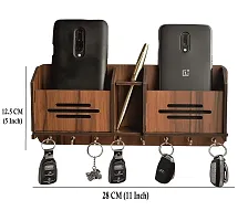 Iya Creations Unique Designer Wooden 8 Hook Wood Key Holder (28 cm x 12.5 cm x 4 cm, Brown) - 2 Pocket Pen Holder-thumb1