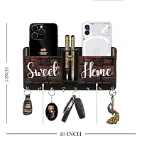 iya Creations Uniques Special Designer Wooden 2 Pocket Pen Stand 8 Hook Wood Key Holder (25 cm x 12.5 cm x 5 cm, Brown) (14 khprint2box Sweet Home)-thumb1