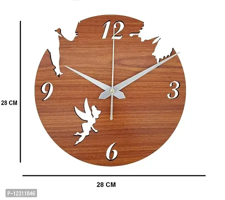 Iya Creations Butterfly and Angel Abstract Wooden Analog Wall Clock (Brown Shaded, 50 x 50 x 2 cm)-thumb3