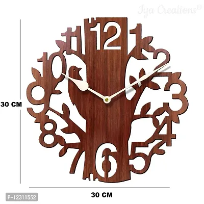 Heritagecrafts Designer Analog Wall Clock for Home (30 cm x 30 cm x 2.5 cm Brown Small Sparrow)-thumb2