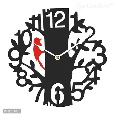 Heritagecrafts Designer Analog Wall Clock for Home (30 cm x 30 cm x 2.5 cm, Black RED Small Sparrow)