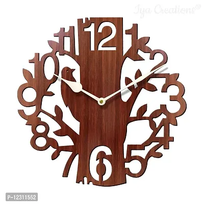 Heritagecrafts Designer Analog Wall Clock for Home (30 cm x 30 cm x 2.5 cm Brown Small Sparrow)